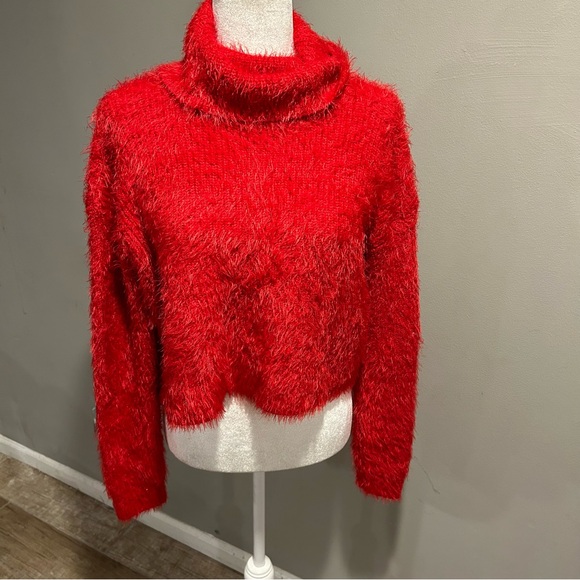 NWT Jack by BB Dakota Bat Your Lashes Red Knit Turtleneck Cropped Sweater Small - Picture 3 of 10